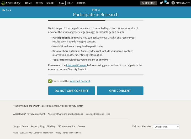 The Informed Consent screen. Screenshot: Ancestry